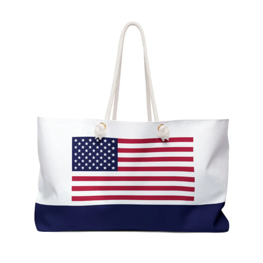 Tote bag with American flag design on a white background