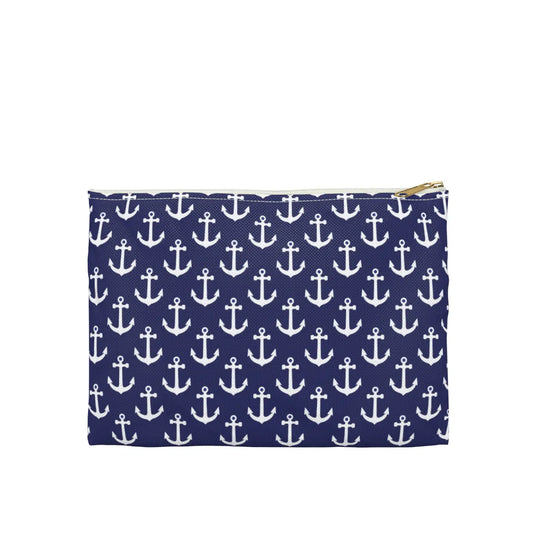 Anchors on Navy Watercolor Canvas Pouch