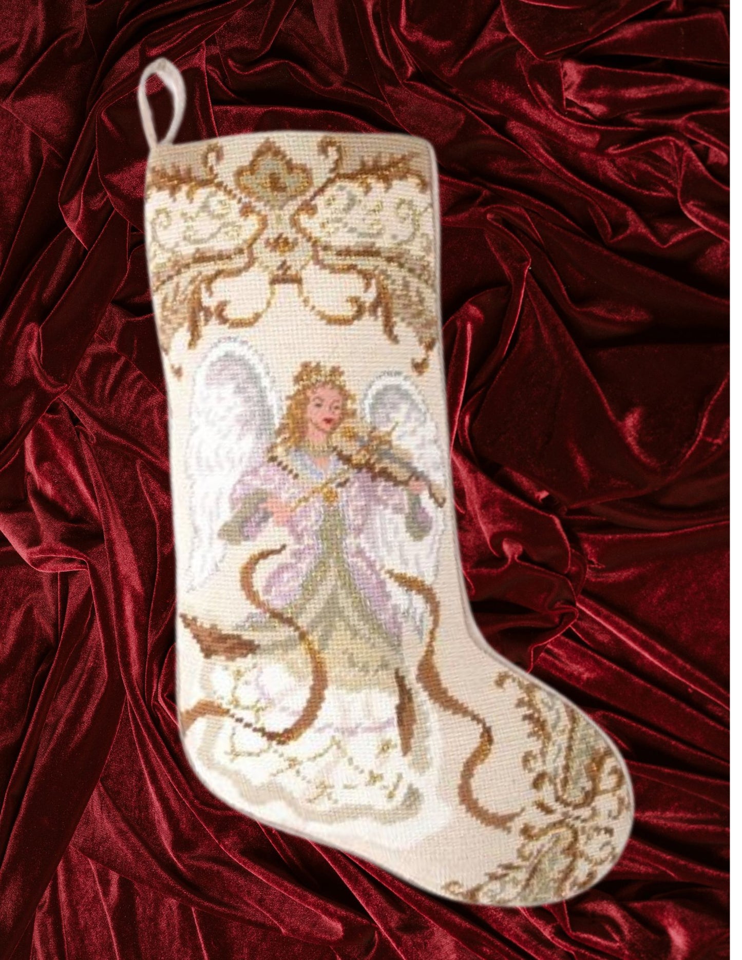 Angel with Violin Needlepoint Stocking