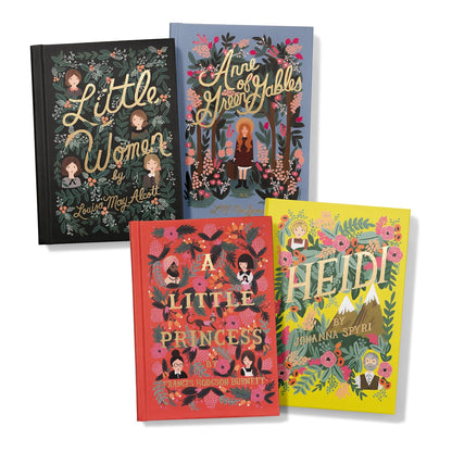Four books with colorful covers featuring illustrations and titles on a white background