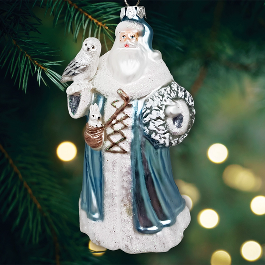 Arctic Whispers Santa Glass Christmas Ornament
