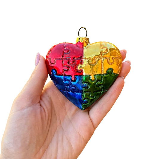 Autism Heart Puzzle Glass Christmas Ornament