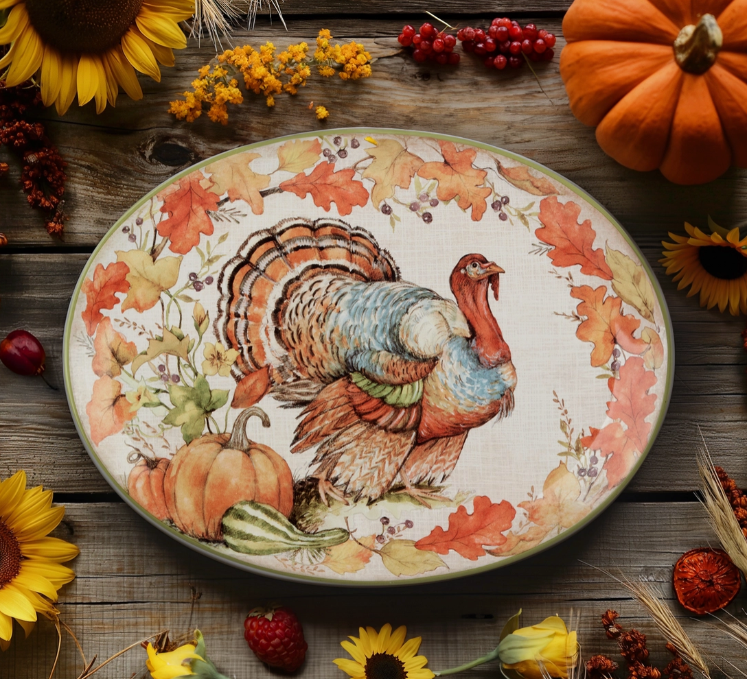 Autumn Harvest Breeze Oval Turkey Platter 16" X 12"