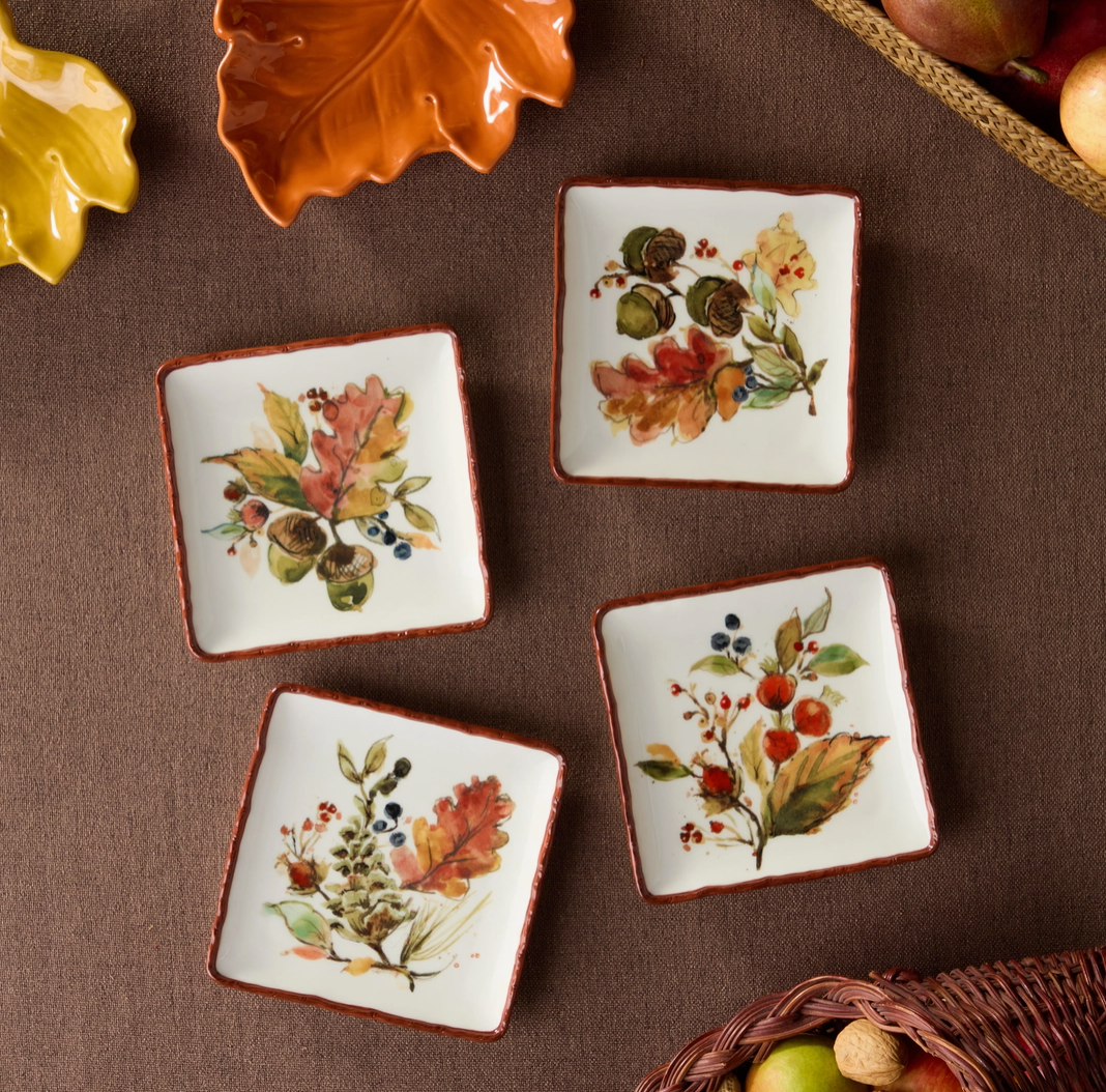 Autumn Meadows Canape Plates, 6" 4 Asst. Set of 4