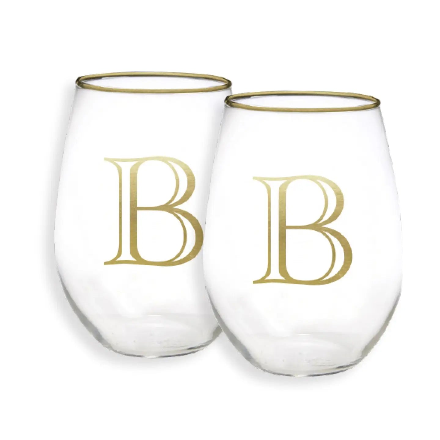 Gold Initial Stemless Glasses - Set of 2