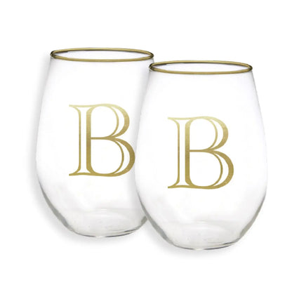 Gold Initial Stemless Glasses - Set of 2