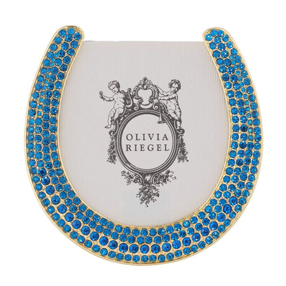 Horseshoe Frame with Capri Blue Stones, Gold