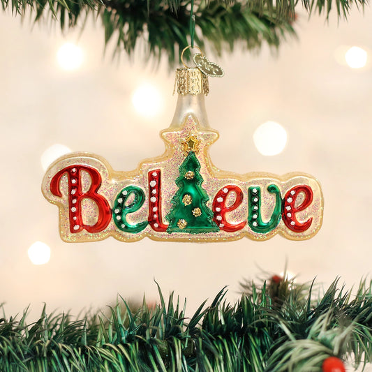 Believe Blown Glass Ornament