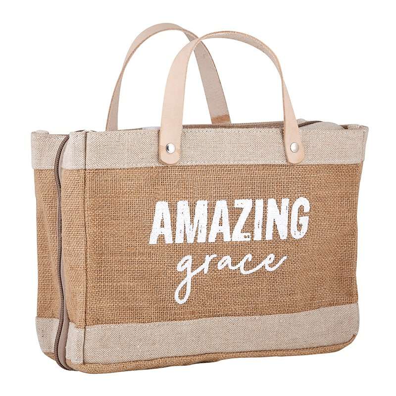 Tote bag with 'AMAZING grace' text on a white background