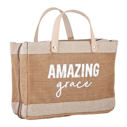 Tote bag with 'AMAZING grace' text on a white background