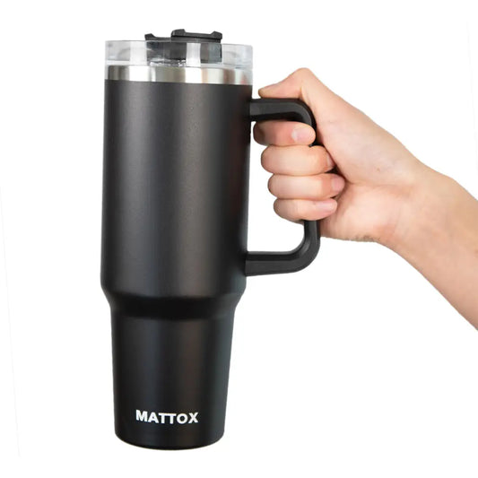 Black Coffee 40oz Tumbler with Handle and Straw