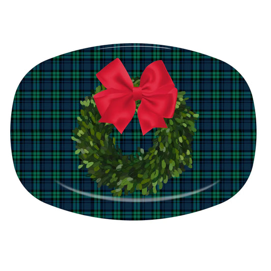 Black & Green Plaid Boxwood Wreath ThermoSaf® Platter