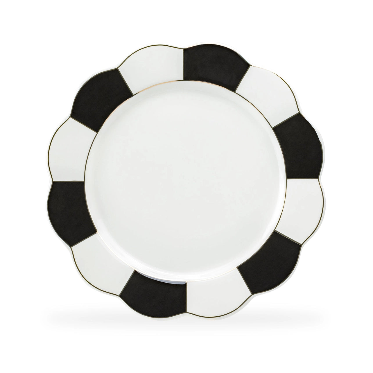 Black & White 11" Wide Scallop Fine Porcelain Dinner Plates Set of 4