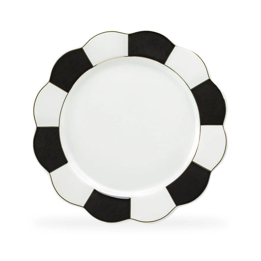 Black & White 11" Wide Scallop Fine Porcelain Dinner Plates Set of 4