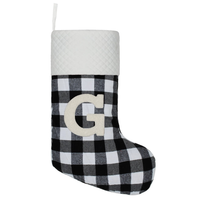 Black & White Plaid Monogram Christmas Stocking