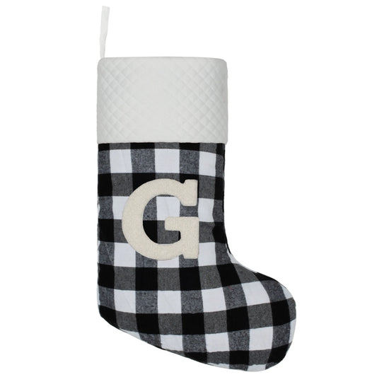 Black & White Plaid Monogram Christmas Stocking