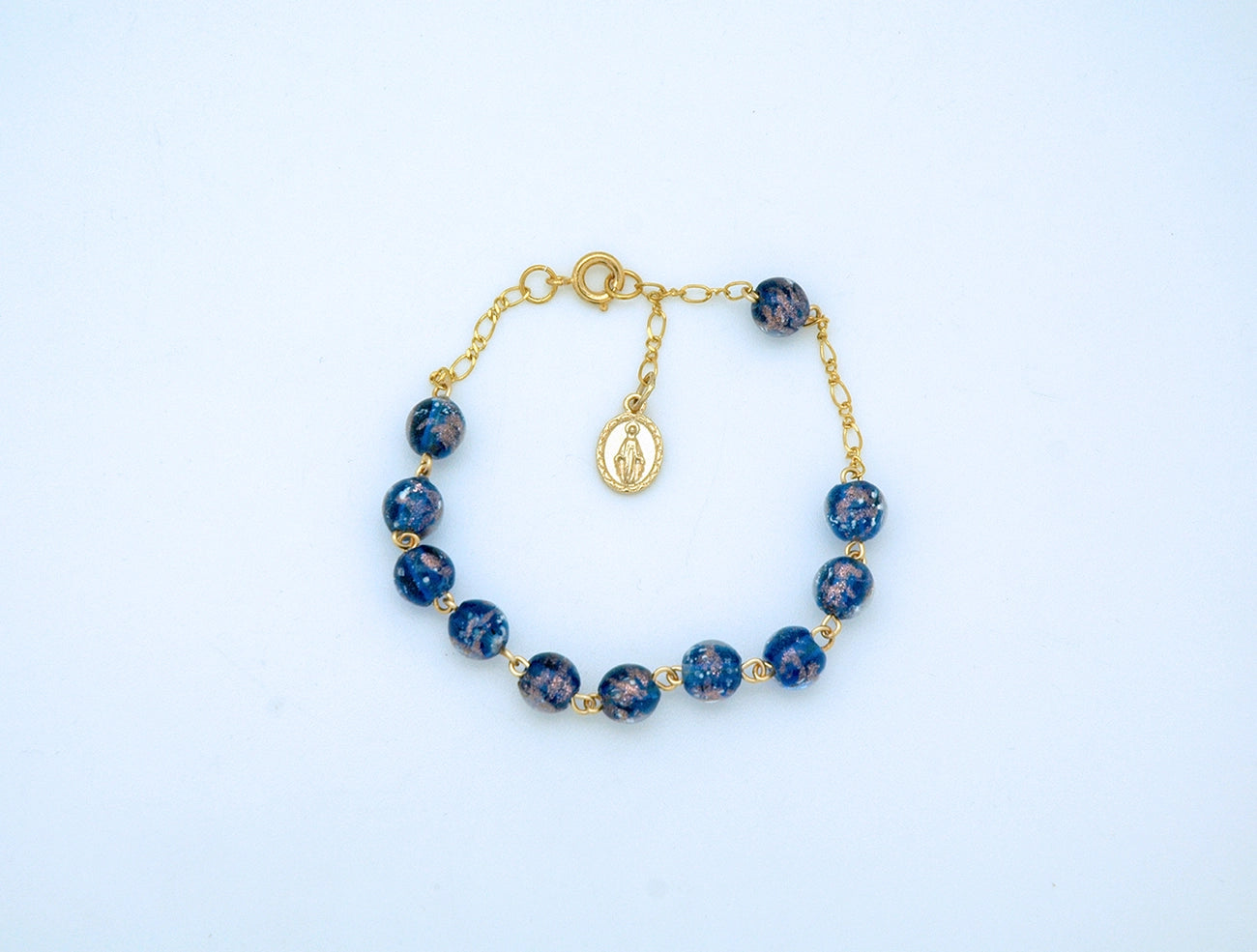 Blue Luminous Glass Rosary Bracelet