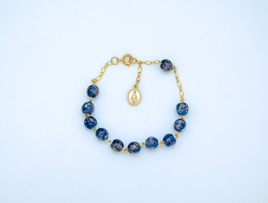 Blue Luminous Glass Rosary Bracelet