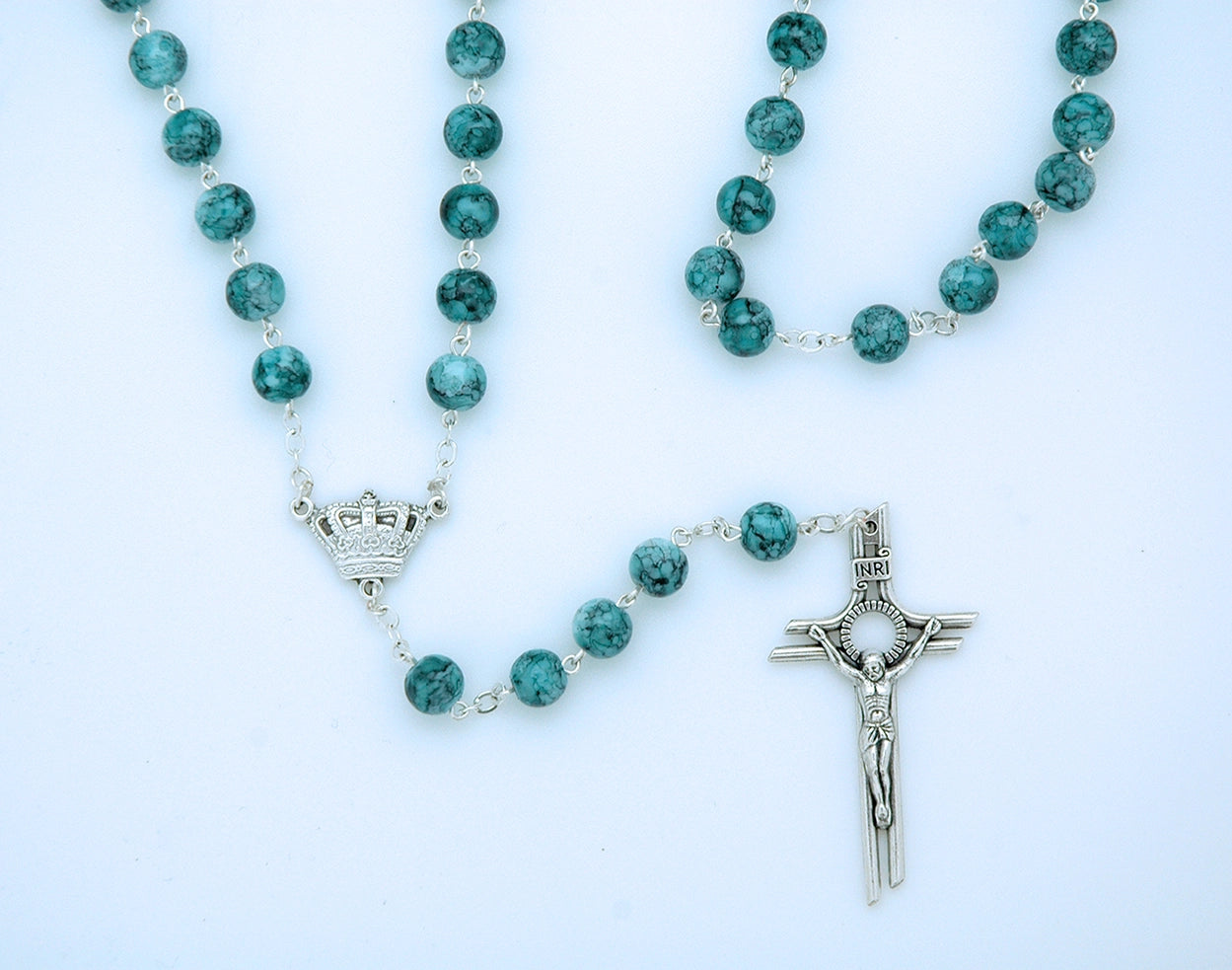 Blue Marbled Glass Rosary