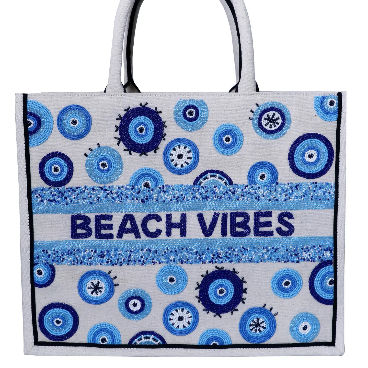 Blue Eye Beaded Tote Bag