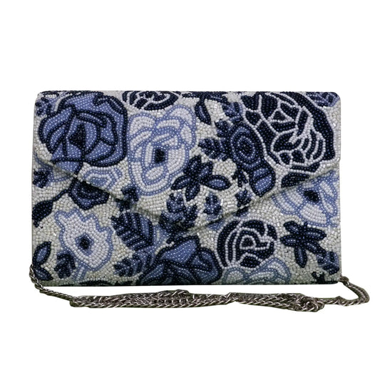 Blue Roses Beaded Clutch Bag