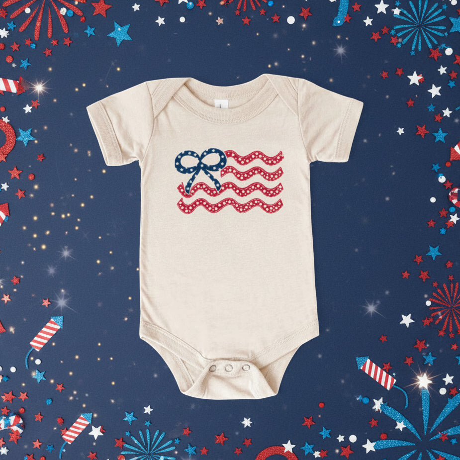 Bow Flag Patriotic Baby Bodysuit | 4th of July