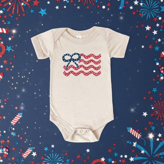 Bow Flag Patriotic Baby Bodysuit | 4th of July