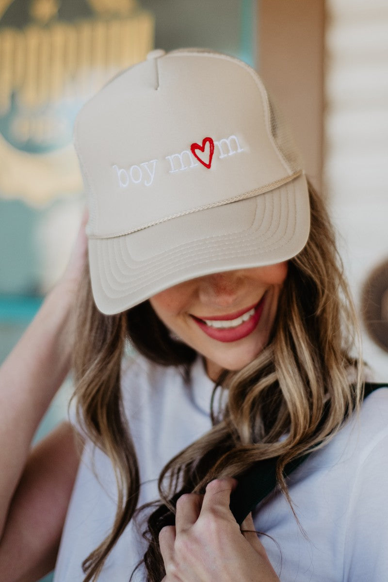 Boy Mom (Red Heart) Foam Trucker Cap