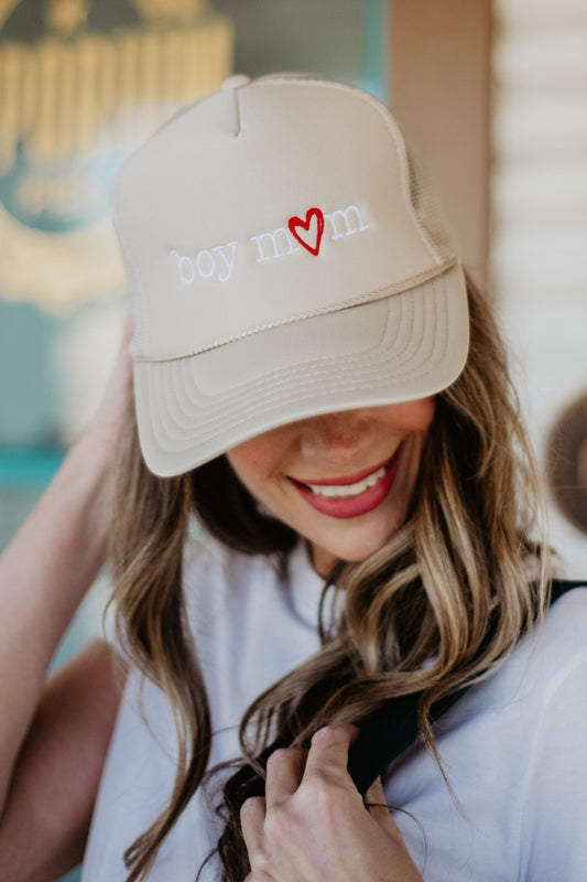Boy Mom (Red Heart) Foam Trucker Cap