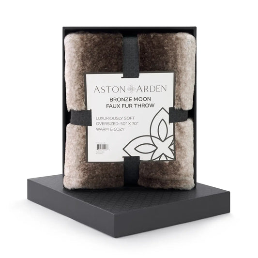 Bronze Moon Faux Fur Throw Blanket, Gift Box Inc