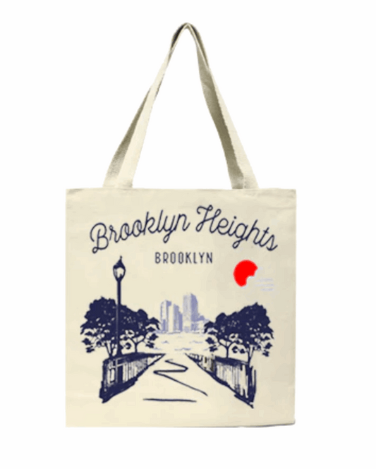 Tote bag with 'Brooklyn Heights, Brooklyn' design on a white background