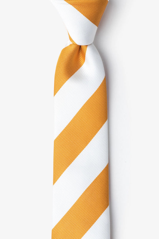 Yellow and white striped tie on a white background