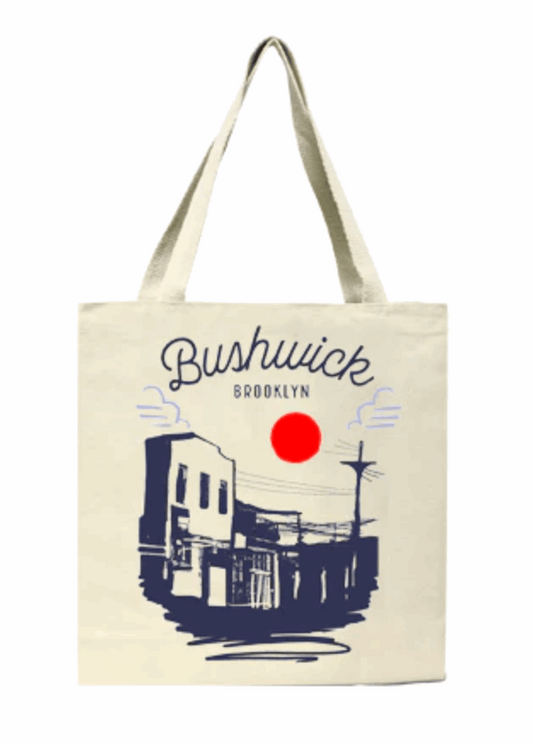 Tote bag with 'Bushwick Brooklyn' design on a white background