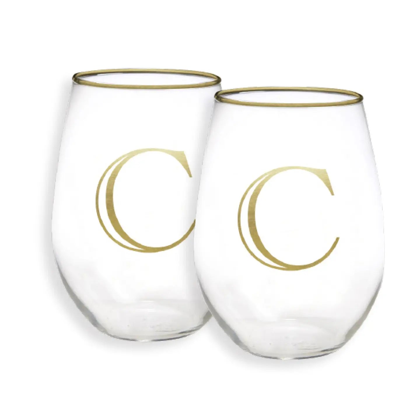 Gold Initial Stemless Glasses - Set of 2
