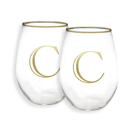 Gold Initial Stemless Glasses - Set of 2