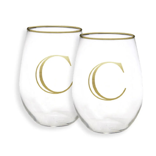 Gold Initial Stemless Glasses - Set of 2