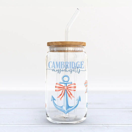 Custom City & State Can Shaped Glass Tumbler with Lid & Straw 16oz