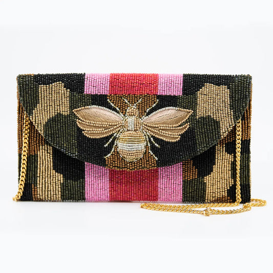 Camo Bee Beaded Clutch Bag