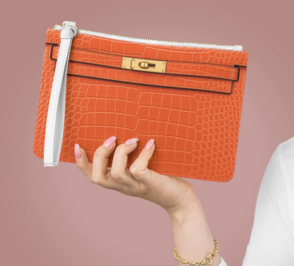 Canal Street Orange Faux Croc Clutch – NYC-Inspired Wristlet
