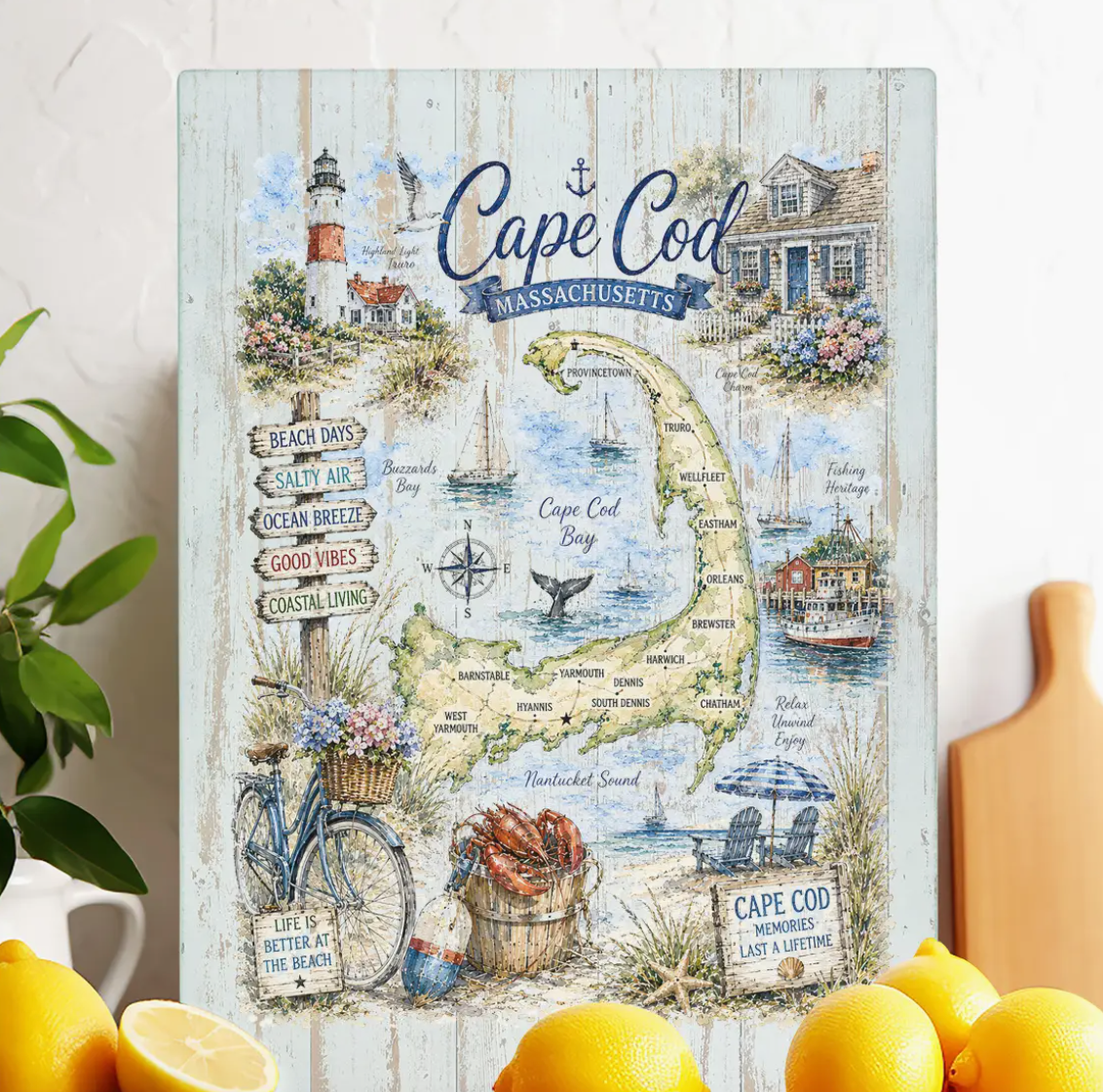 Cape Cod Massachusetts Souvenir Glass Cutting Board