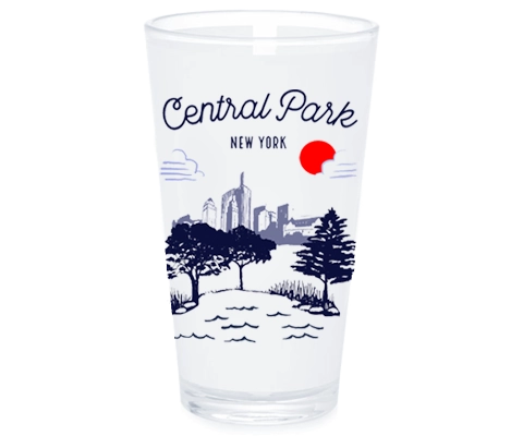 Clear glass with Central Park New York design on a white background