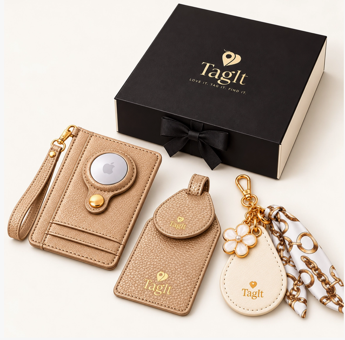 Champagne & Pearls Gift Set – Wallet, Luggage Tag & Keychain