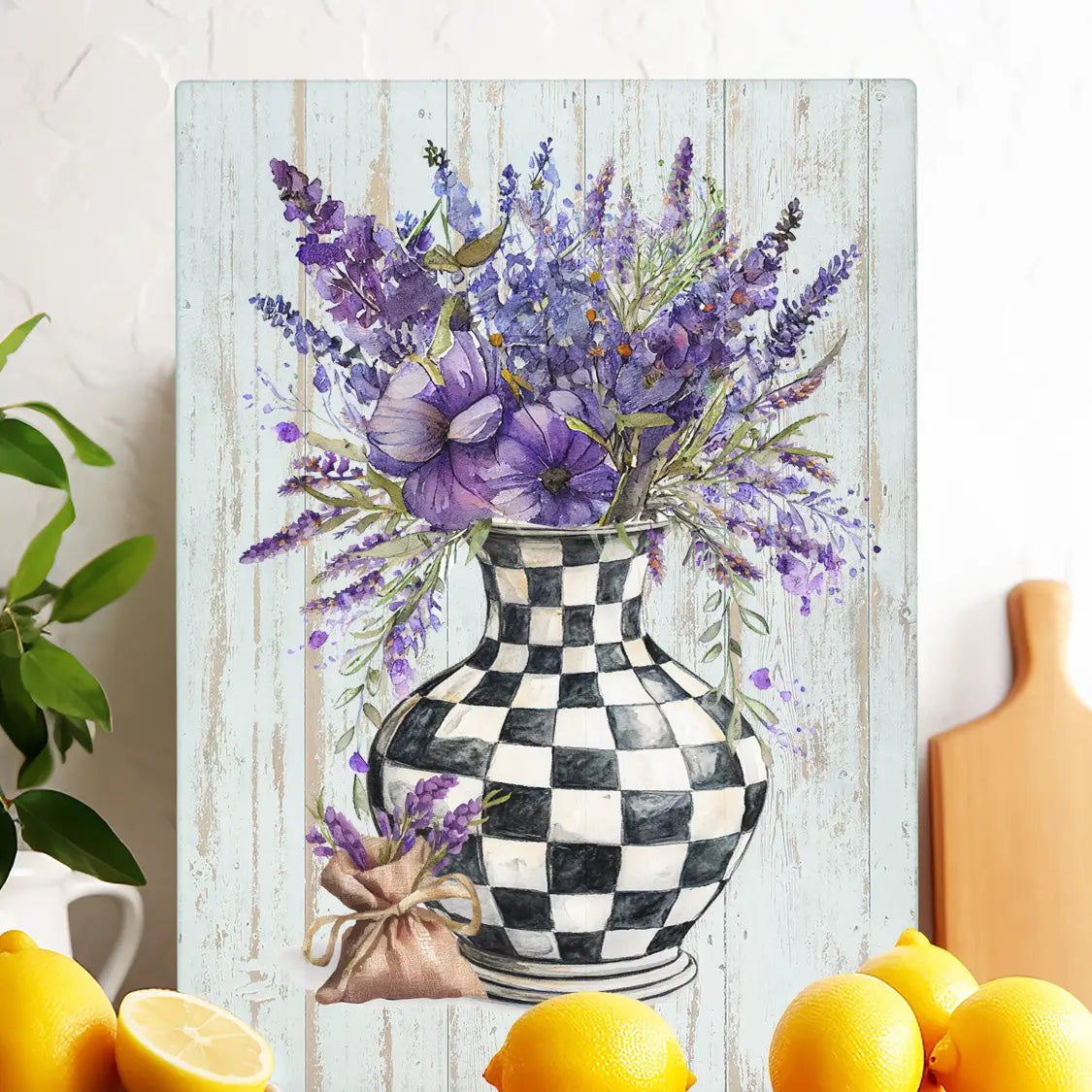 Checkered Vase with Lavender Glass Cutting Board Trivet - NY Gift Boutique