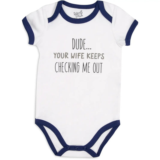 Checkin' Me Out Navy Trimmed Onesie