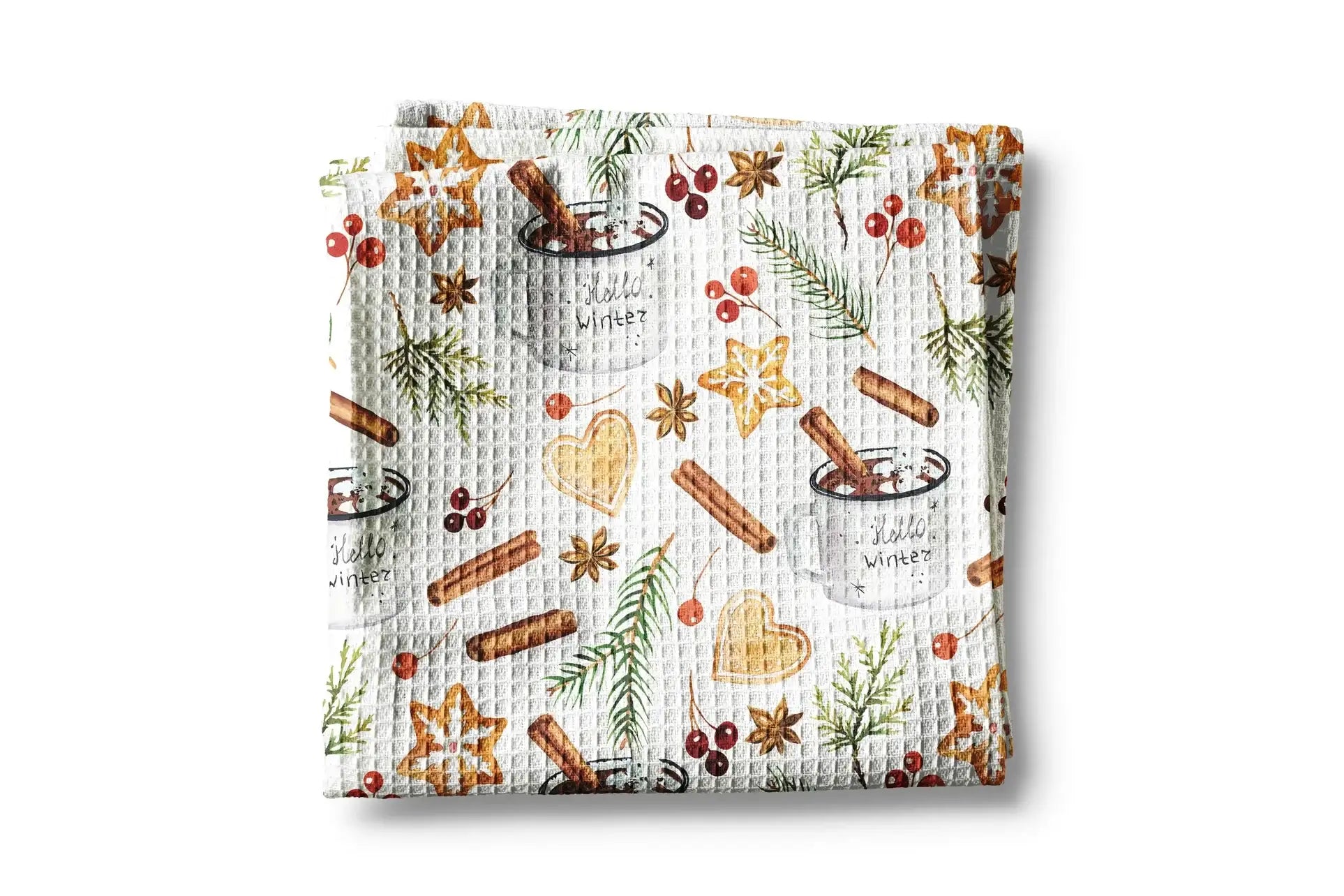 Christmas Winter Kitchen Waffle Weave Tea Towel - Thumbnail 2