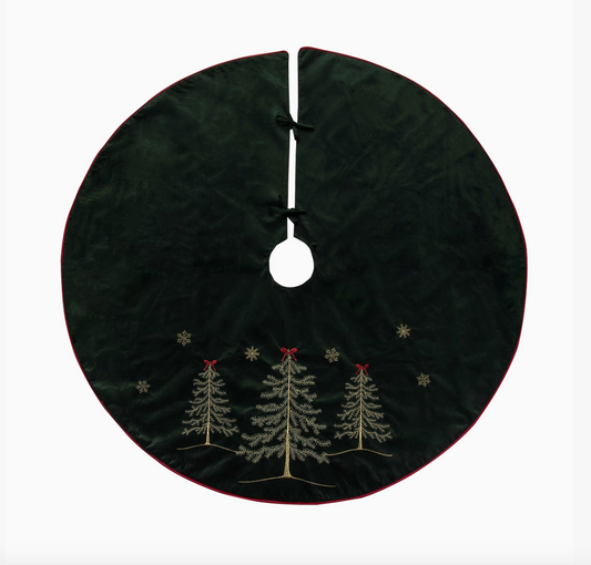 Christmas Forest Green & Gold Embroidered Tree Skirt – 54 Inch - NY Gift Boutique