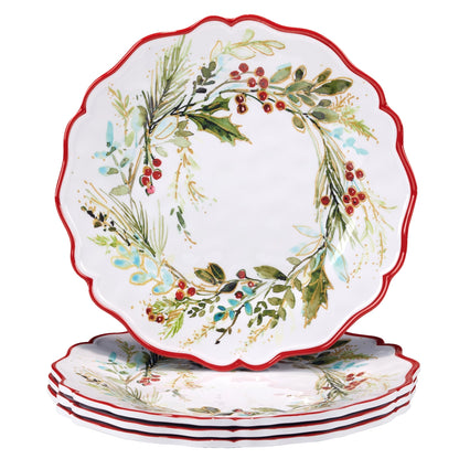 Set of decorative plates with floral and berry design on a white background