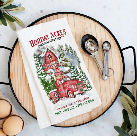 Christmas Holiday Acres Flour Sack Tea Towel