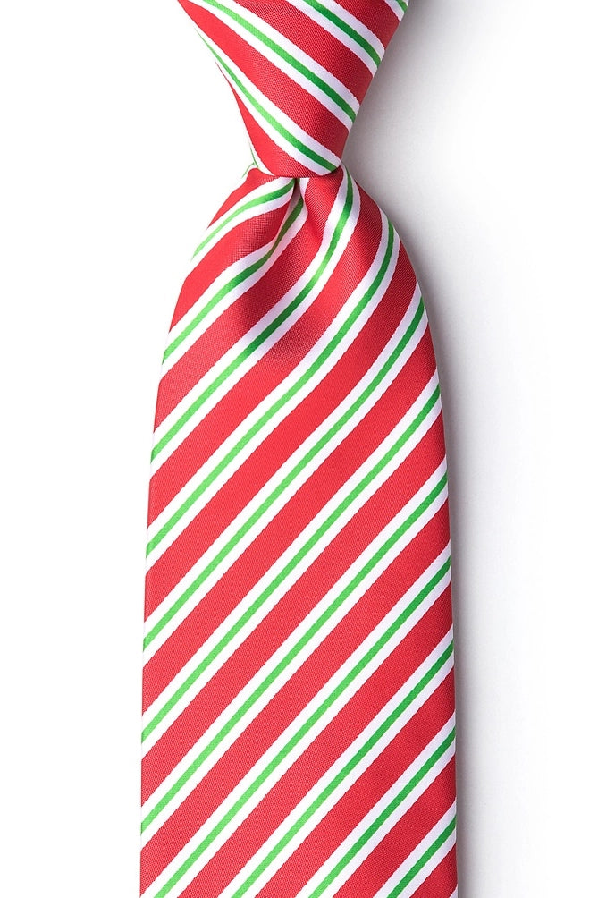Christmas Stripe Tie By Wild Ties - Red Microfiber