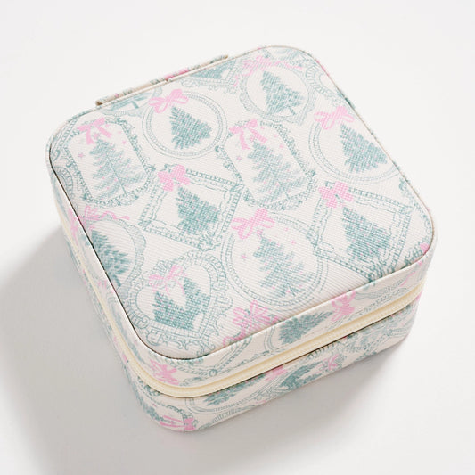 Patterned jewelry box on a light gray background